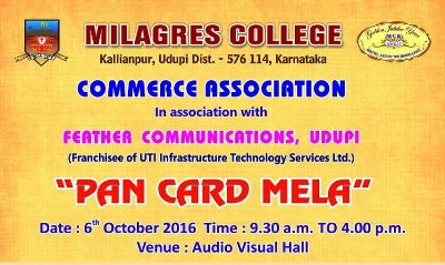 Pan Card Mela at Milagres College on 6th October.