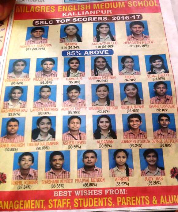 Congratulations to SSLC Top Scorers from Milagres, Kallianpur