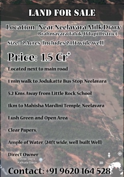 Land for Sale at Neelavara, Udupi District.