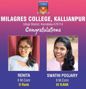 Congratulations to Ms Renita II Rank and Ms Swathi Poojary III rank