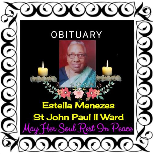 Obituary: Mrs. Estella Menezes (94), Bondel, Mangalore.