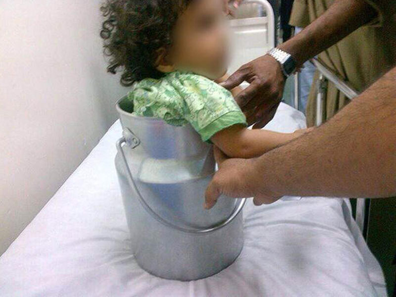 How a baby stuck in milk bucket was saved