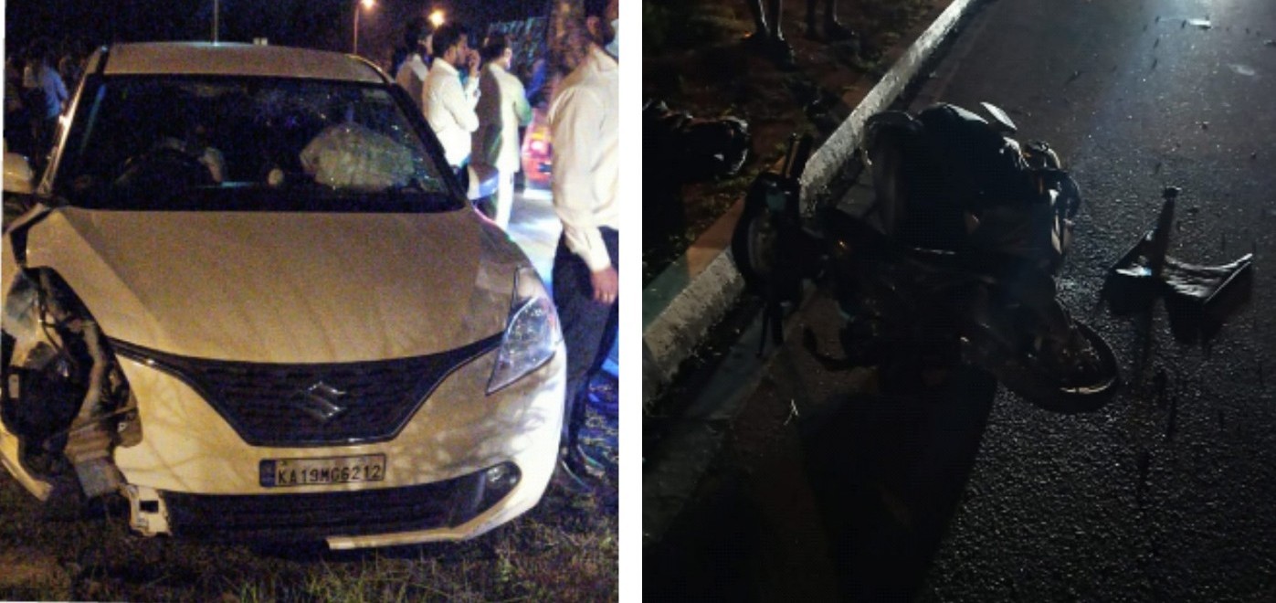 Two-wheeler collides with car, Two-wheeler rider killed on the spot at K.G.Road