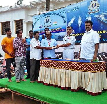 Indian Coast Guard felicitated four fishermen in Bhatkal for saving seven fishermen at sea.