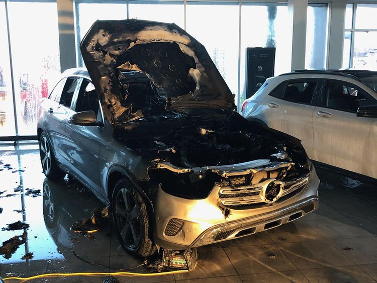 New Mercedes-Benz GLC compact luxury crossover catches fire inside dealership