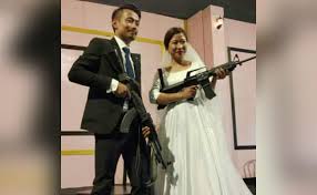 Naga Rebel’s Son, Bride Flaunt Assault Rifles At Wedding Reception