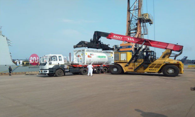 40 MT oxygen arrives at New Mangalore Port from Kuwait