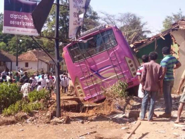 Karkala: Driver suffers heart attack, dies - bus mows down shop