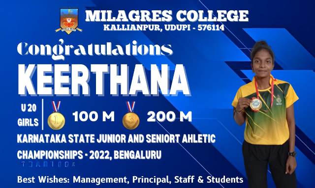 Keerthana & Rakshita the two athletes of Milagres College win Gold and Silver medals.