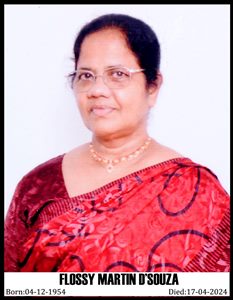 Obituary: Flossy Martin D’Souza (70), Milagres, Kallianpur Obituary: Flossy Martin D’Souza (70), Milagres, Kallianpur