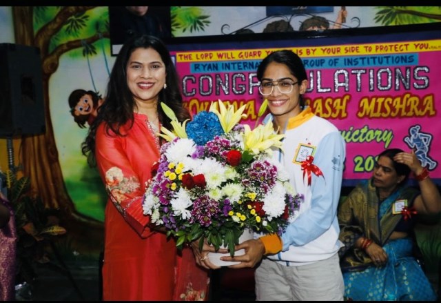 Ryan Institutions felicitated their alumna Aishwarya Kailash Mishra
