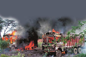 Mob torches 16 cattle trucks, Delhi-Jaipur highway blocked