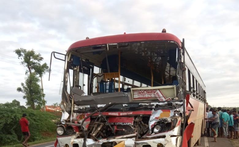 Bus driver dead, six injured after KSRTC bus collides into parked lorry