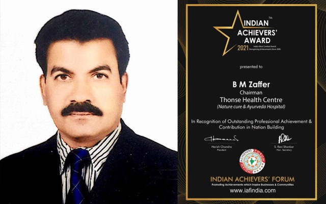 Thonse Health Centre chairman BM Zaffer gets Indian Achievers’ Award 2021