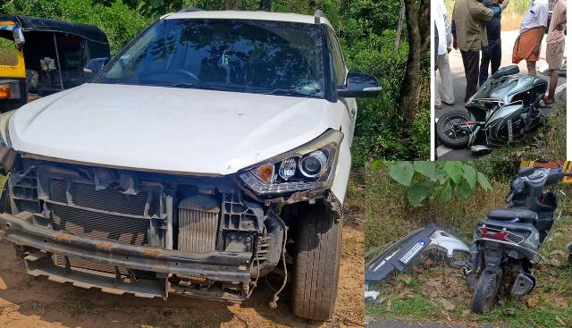 ಕಾರು ಬೈಕ್ ಡಿಕ್ಕಿ ಕಾರಿನೊಂದಿಗೆ ಚಾಲಕ ಪರಾರಿ ಕಾರು ಬೈಕ್ ಡಿಕ್ಕಿ ಕಾರಿನೊಂದಿಗೆ ಚಾಲಕ ಪರಾರಿ