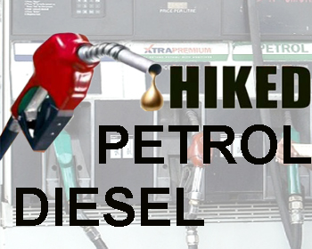 Petrol prices hiked by Rs 3.96 a litre, diesel Rs 2.37