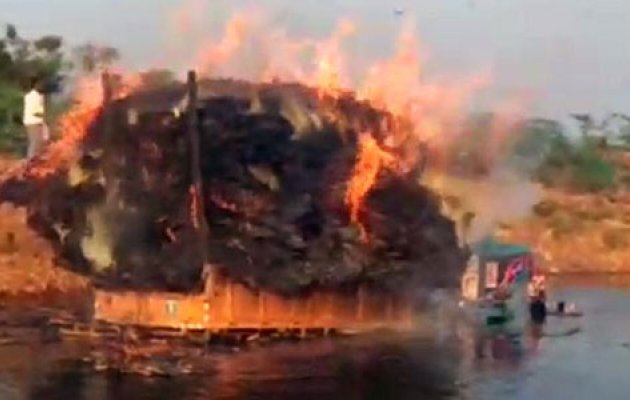 Farmer drives burning tractor into lake, saves an entire village